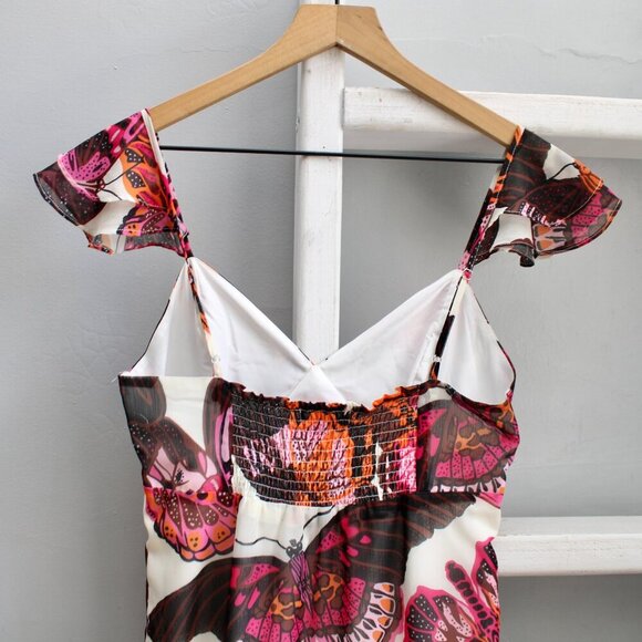 Betsey Johnson Women's White Pink Pepper Butterfly-Print Midi Dress Size XS - Picture 6 of 11